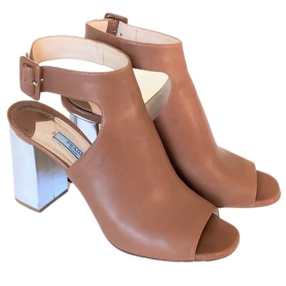 Prada Brown Leather Heeled Sandals - IT 40 - Picture 1 of 16